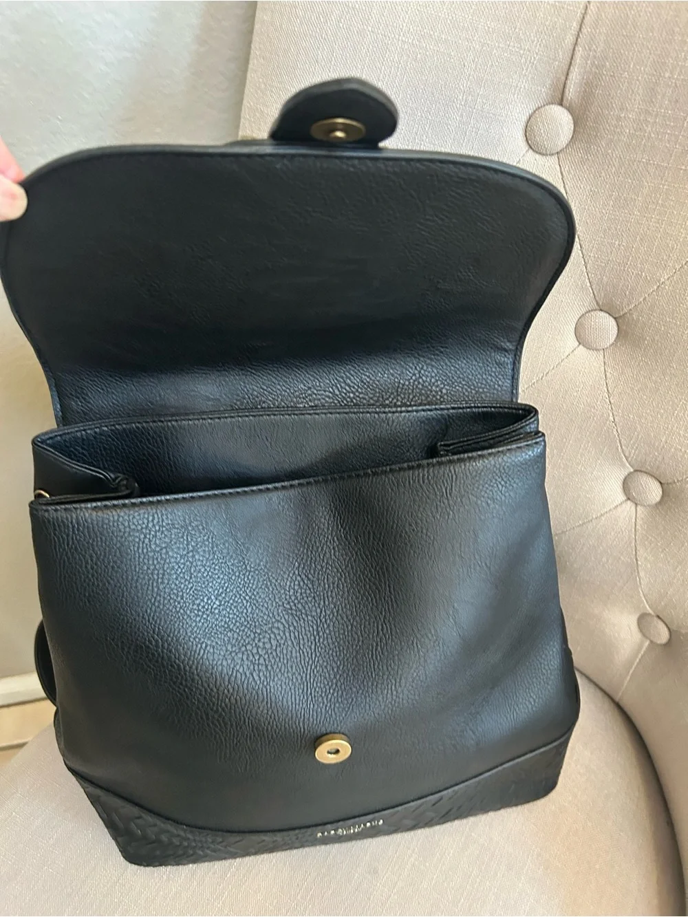 Darcy Marks Black Texture Leather Backpack with Gold Buckle